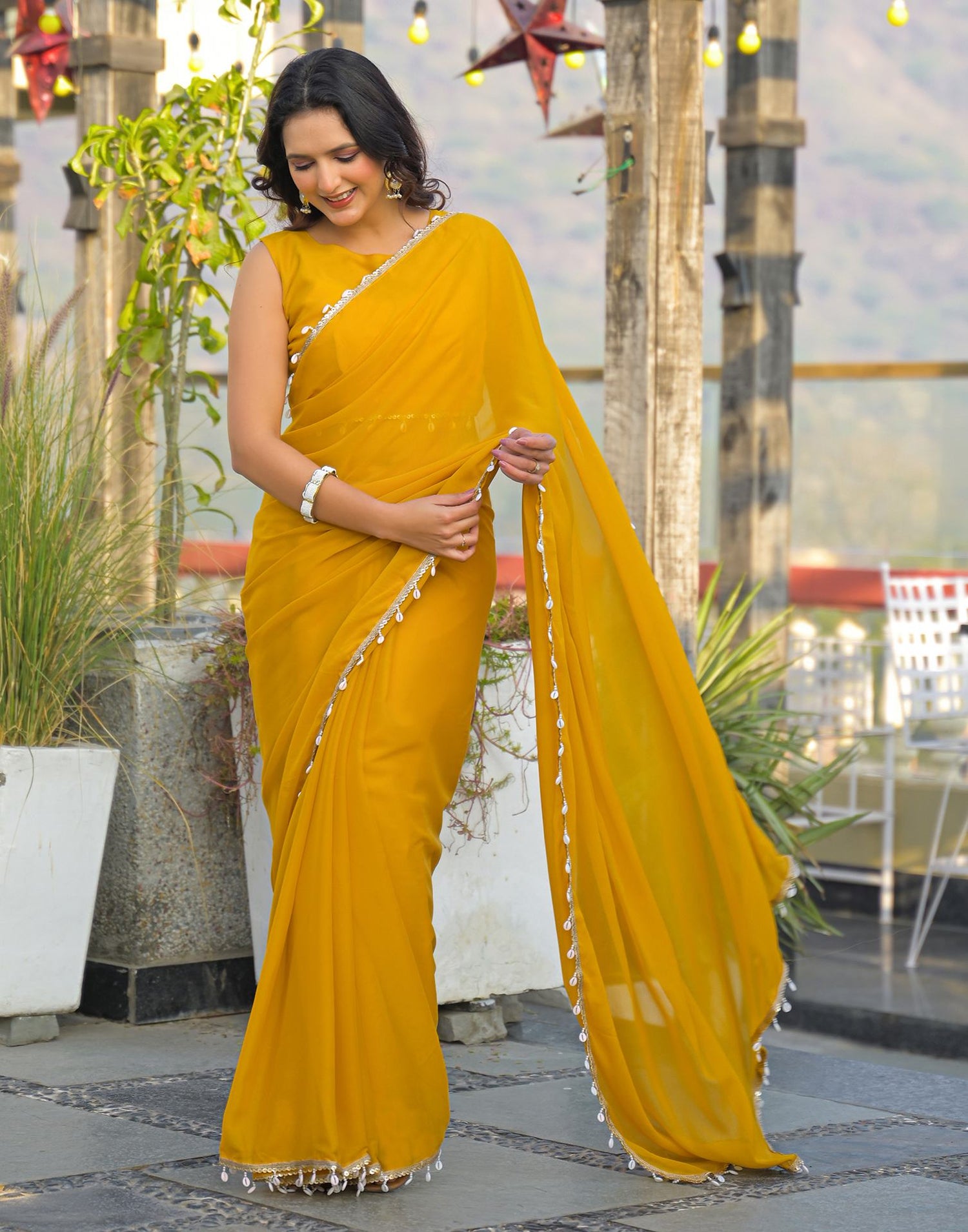 Yellow Shimmer Lace Saree