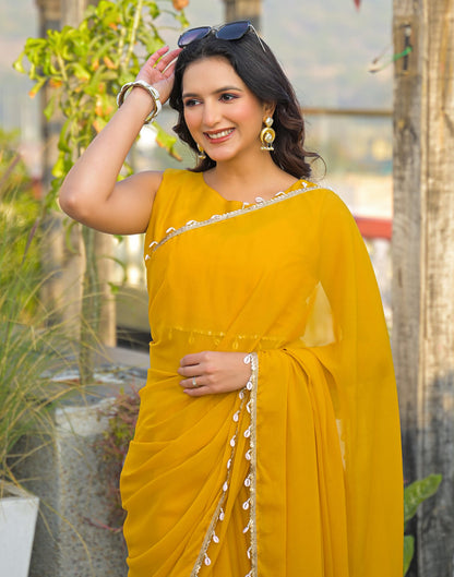 Yellow Shimmer Lace Saree