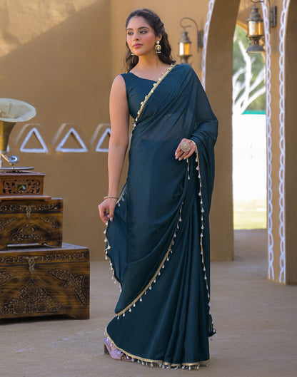 Rama Blue Shimmer Lace Saree