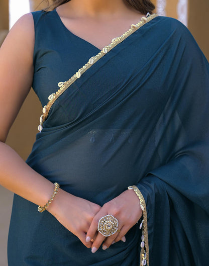 Rama Blue Shimmer Lace Saree