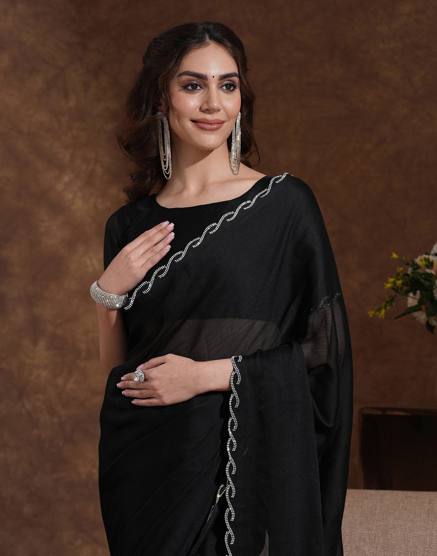 Black Chiffon Stone Work Embellished Saree