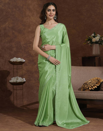 Pista Green Chiffon Stone Work Embellished Saree