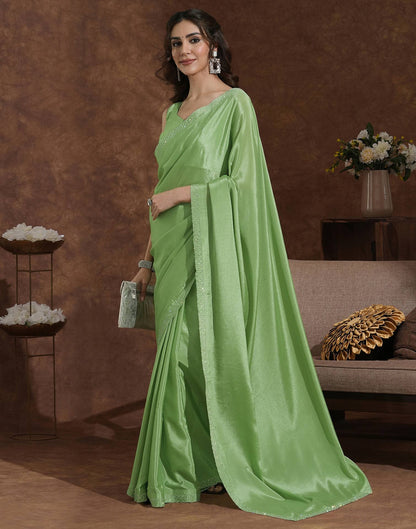 Pista Green Chiffon Stone Work Embellished Saree