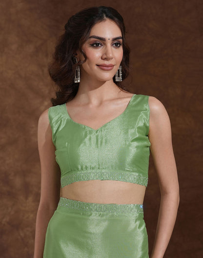Pista Green Chiffon Stone Work Embellished Saree