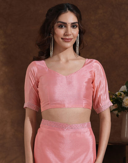 Light Peach Chiffon Stone Work Embellished Saree