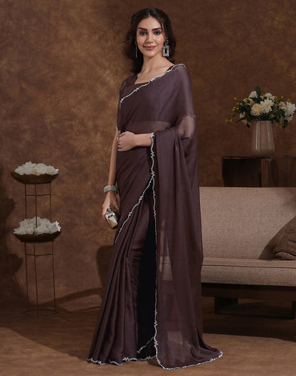 Brown Chiffon Stone Work Swarovski Saree