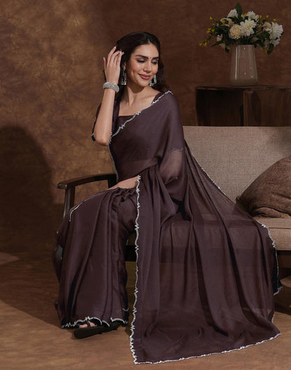 Brown Chiffon Stone Work Swarovski Saree