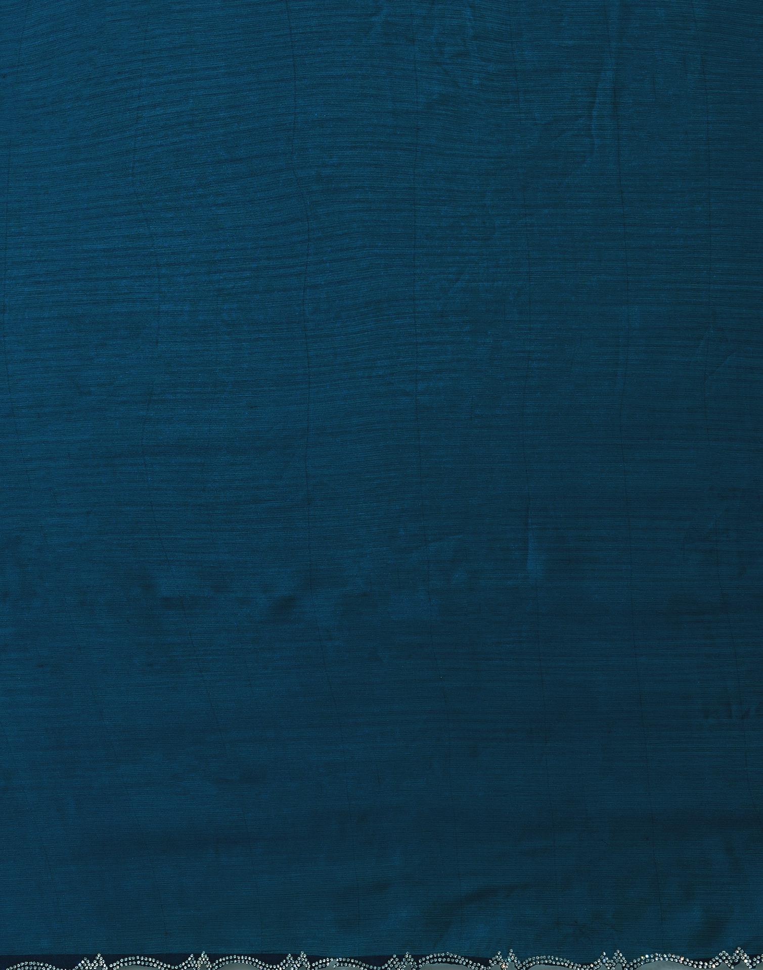 Rama Blue Chiffon Stone Work Swarovski Saree