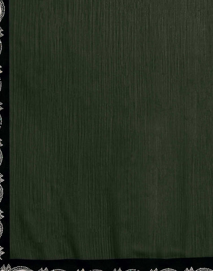 Bottle Green Chiffon Stone Work Swarovski Saree