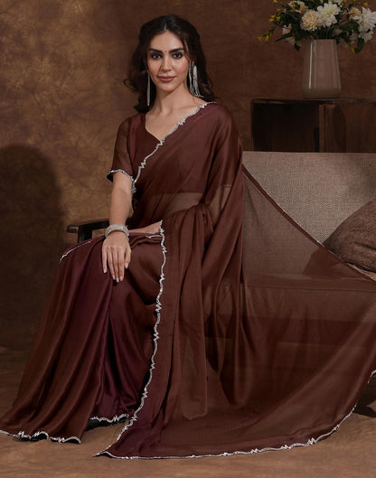 Coffee Brown Chiffon Stone Work Swarovski Saree