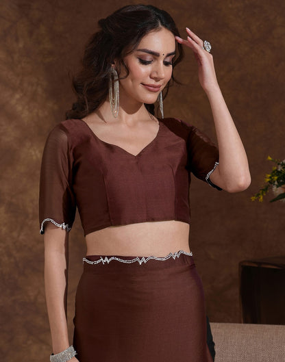 Coffee Brown Chiffon Stone Work Swarovski Saree