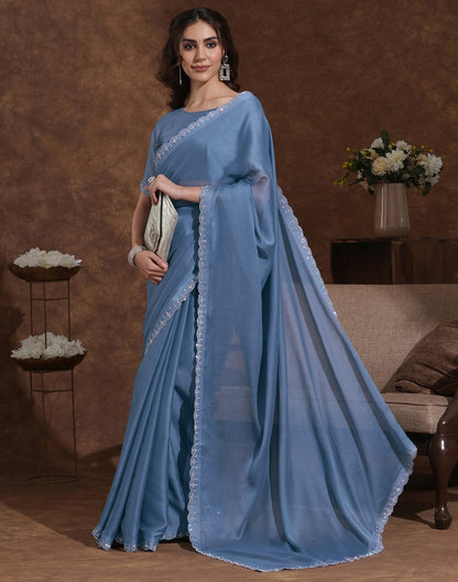 Grey Chiffon Stone Work Swarovski Saree