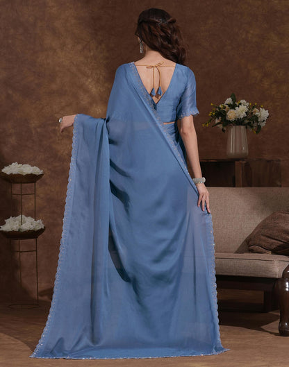 Grey Chiffon Stone Work Swarovski Saree