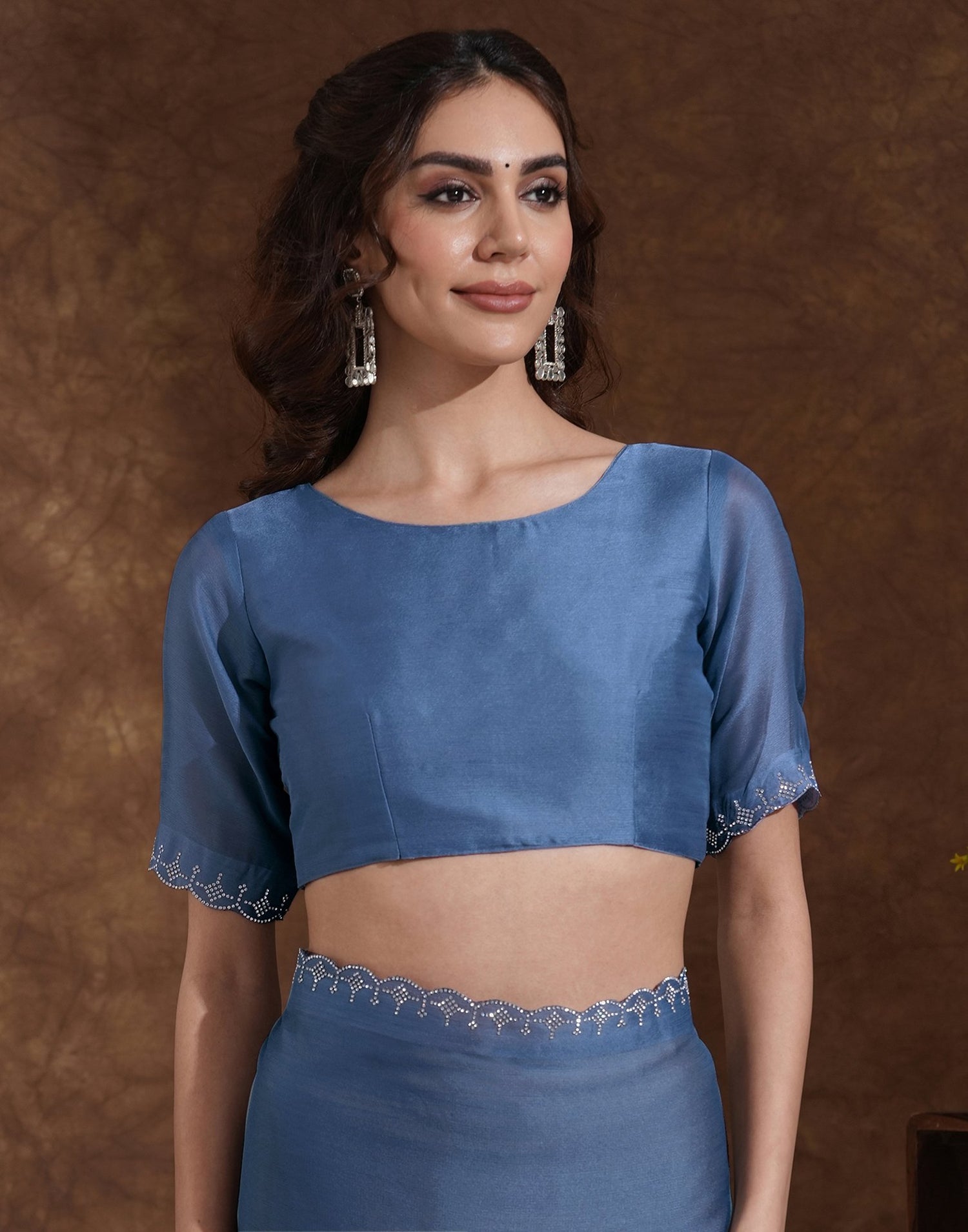 Grey Chiffon Stone Work Swarovski Saree