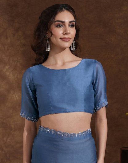 Grey Chiffon Stone Work Swarovski Saree