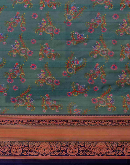 Dusty Teal Green Georgette Woven Printed Saree