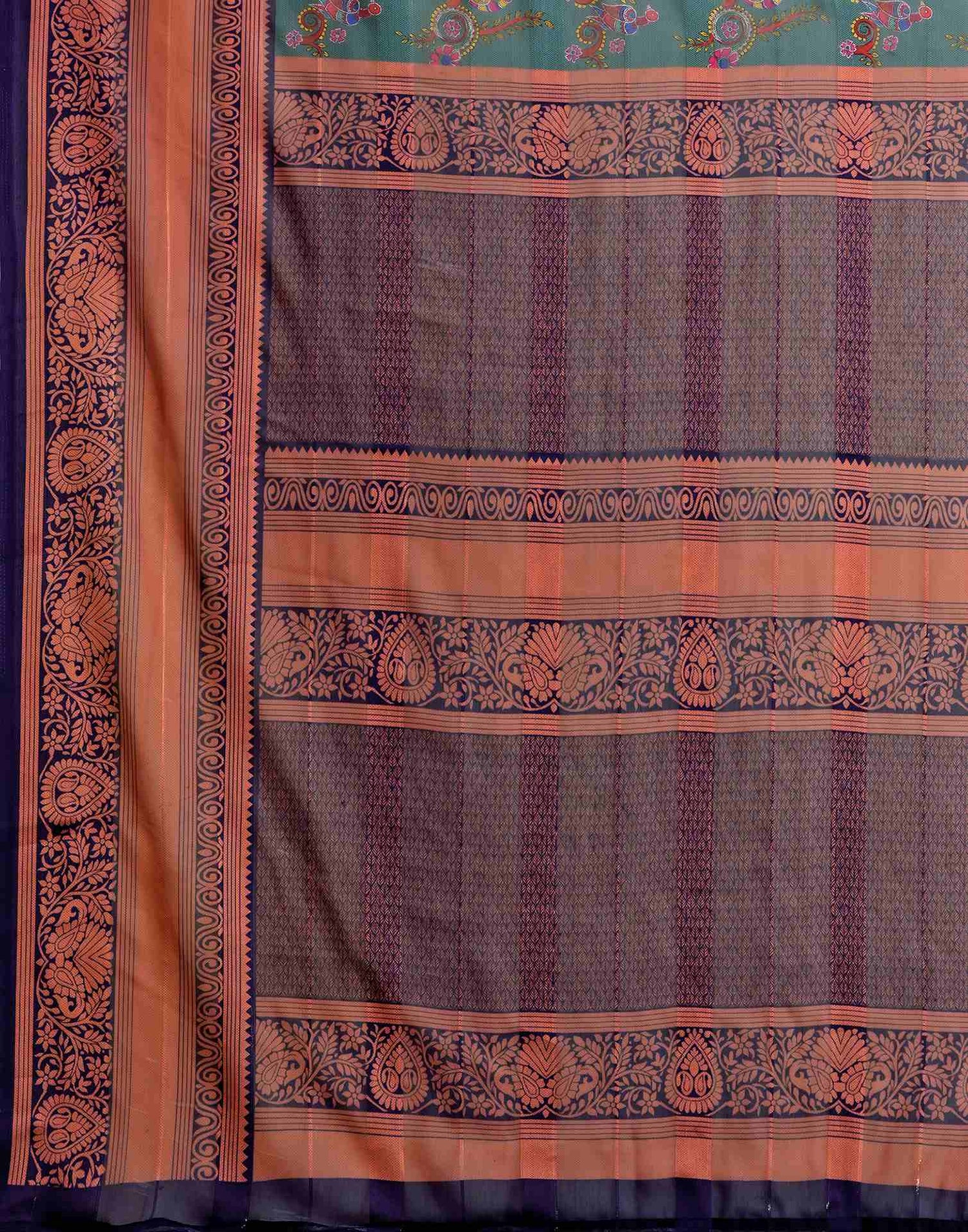 Dusty Teal Green Georgette Woven Printed Saree