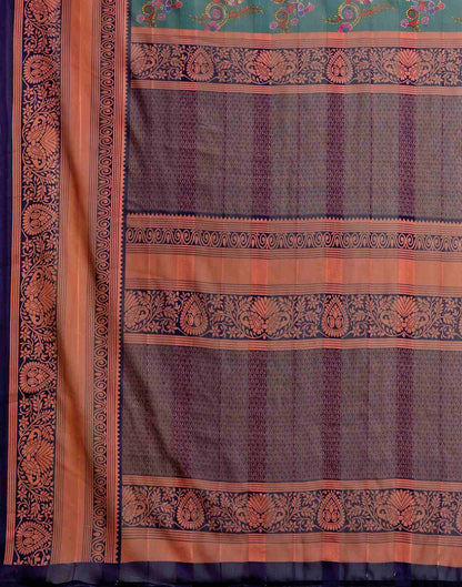 Dusty Teal Green Georgette Woven Printed Saree