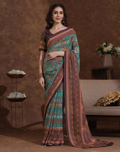 Light Green Georgette Woven Printed Saree