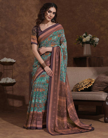 Light Green Georgette Woven Printed Saree