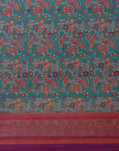 Dusty Teal Blue Georgette Woven Printed Saree