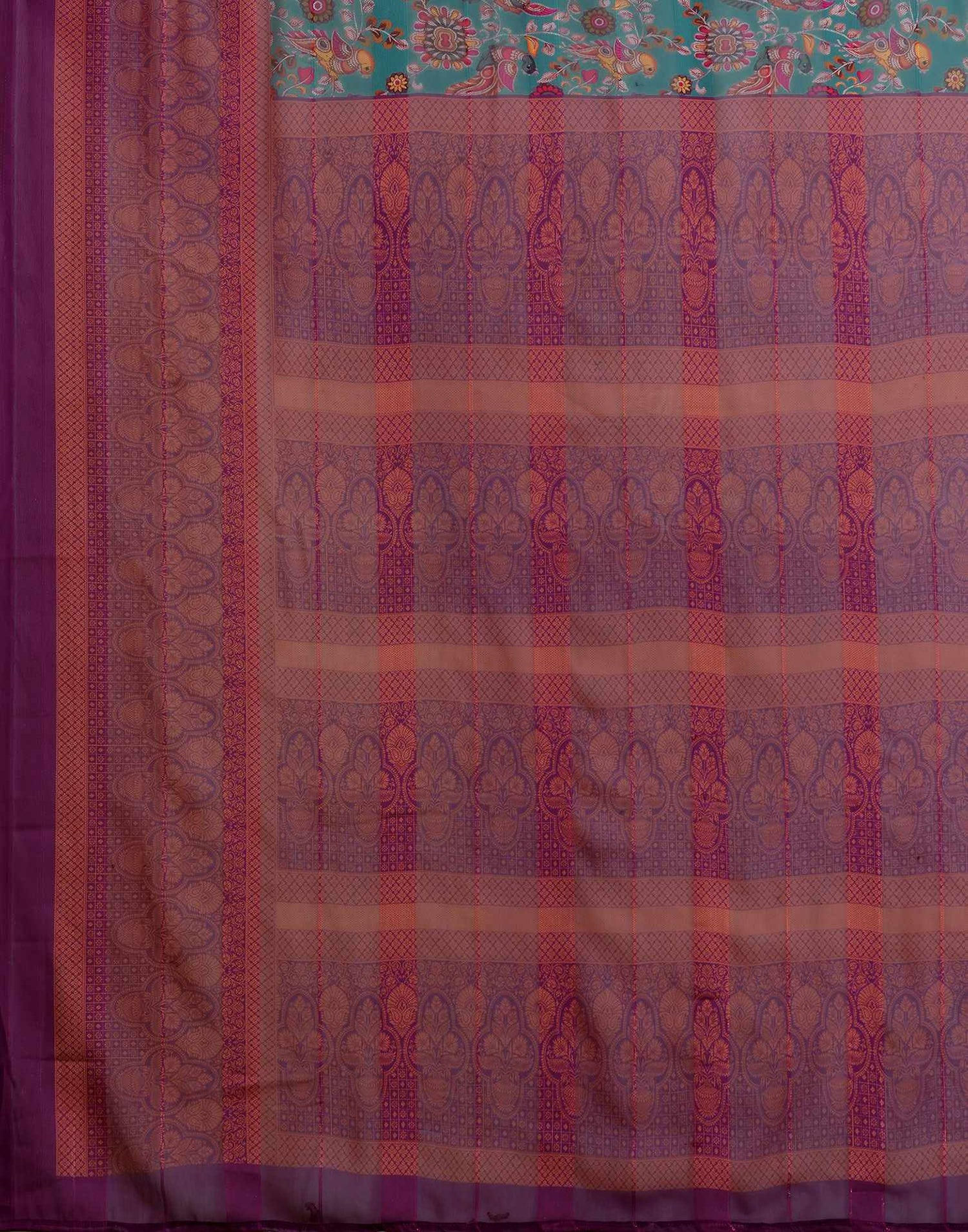 Dusty Teal Blue Georgette Woven Printed Saree