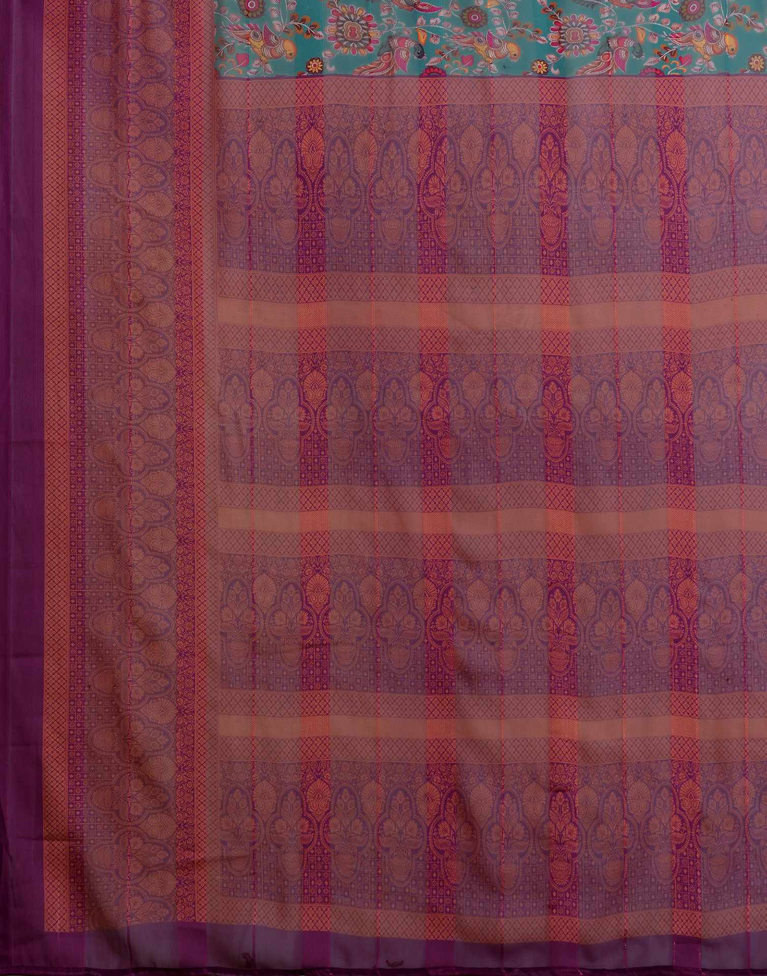 Dusty Teal Blue Georgette Woven Printed Saree