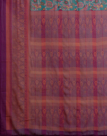 Dusty Teal Blue Georgette Woven Printed Saree