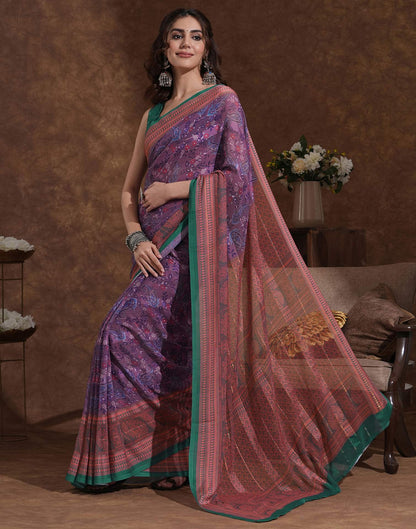 Dusty Purple Georgette Woven Printed Saree