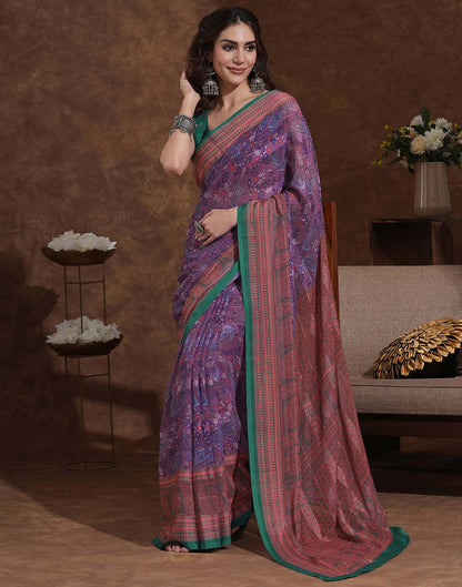 Dusty Purple Georgette Woven Printed Saree