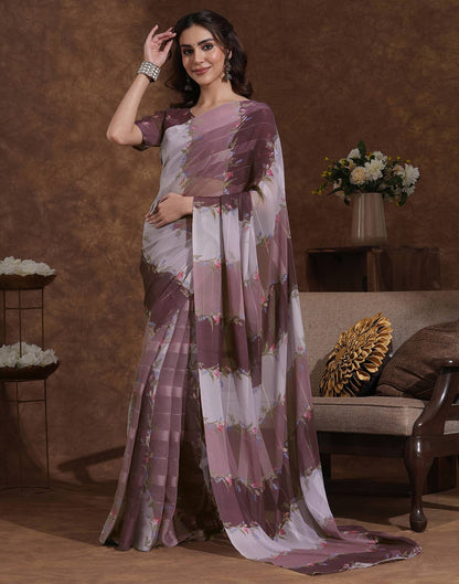 Mauve Georgette Woven Printed Saree