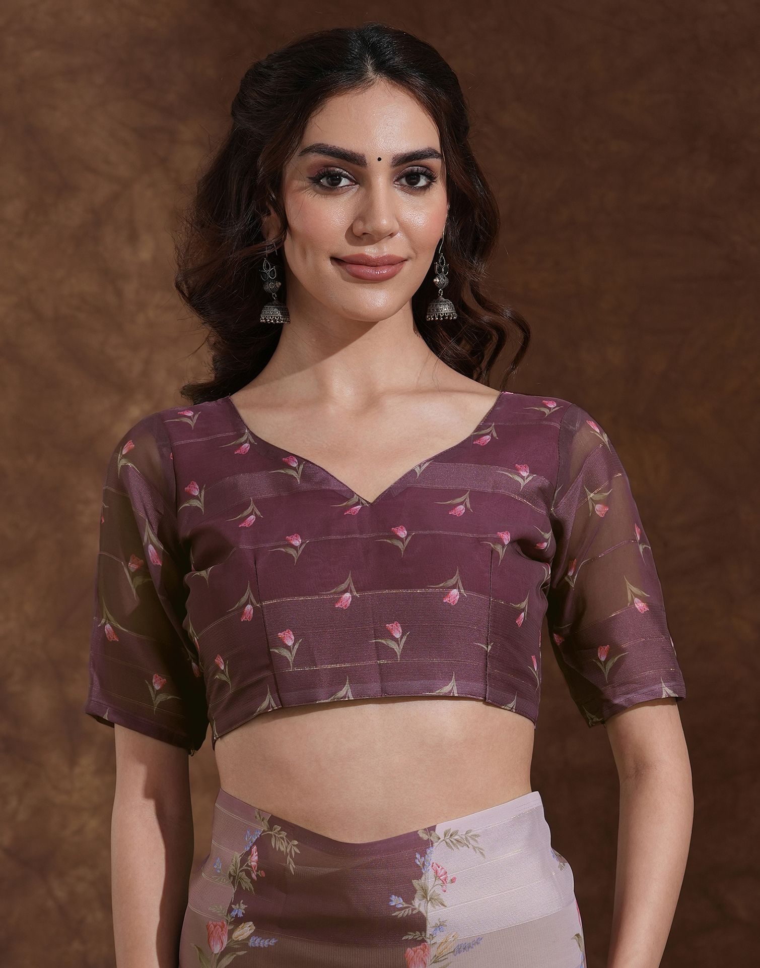 Mauve Georgette Woven Printed Saree