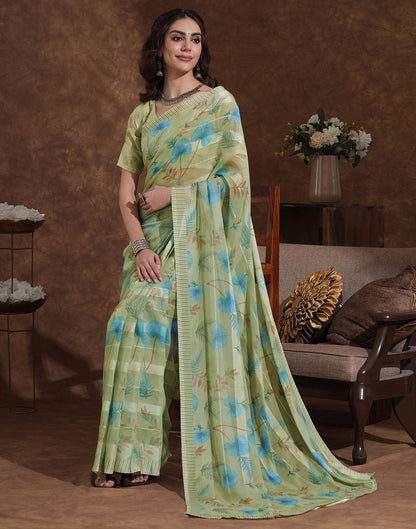 Pista Green Georgette Woven Printed Saree