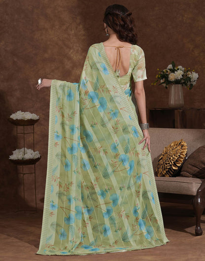 Pista Green Georgette Woven Printed Saree