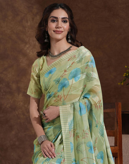 Pista Green Georgette Woven Printed Saree