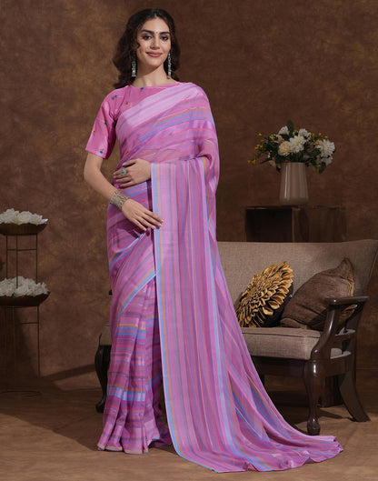 Pink Georgette Woven Printed Saree