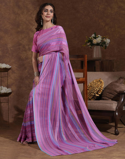 Pink Georgette Woven Printed Saree