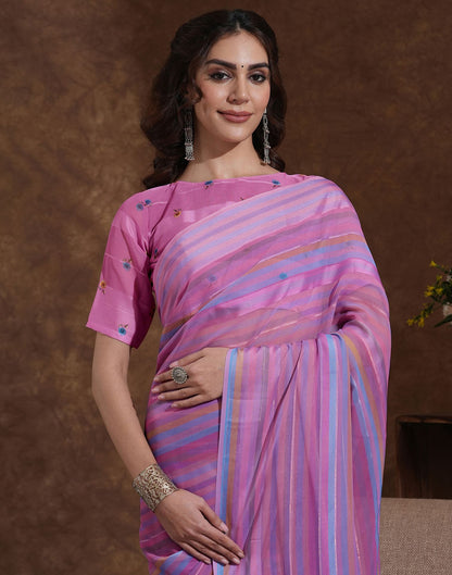 Pink Georgette Woven Printed Saree