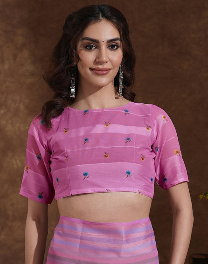 Pink Georgette Woven Printed Saree