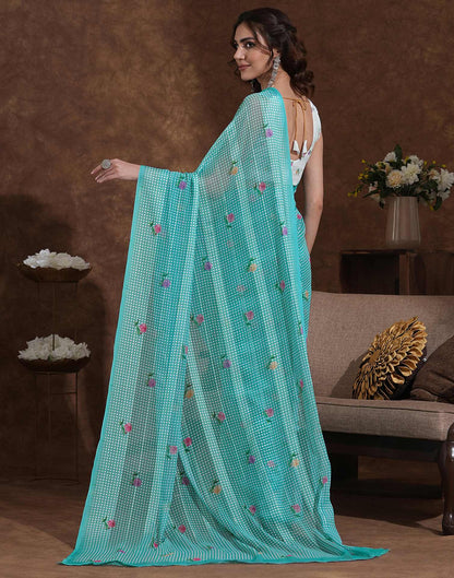 Light Turquoise Georgette Printed Saree
