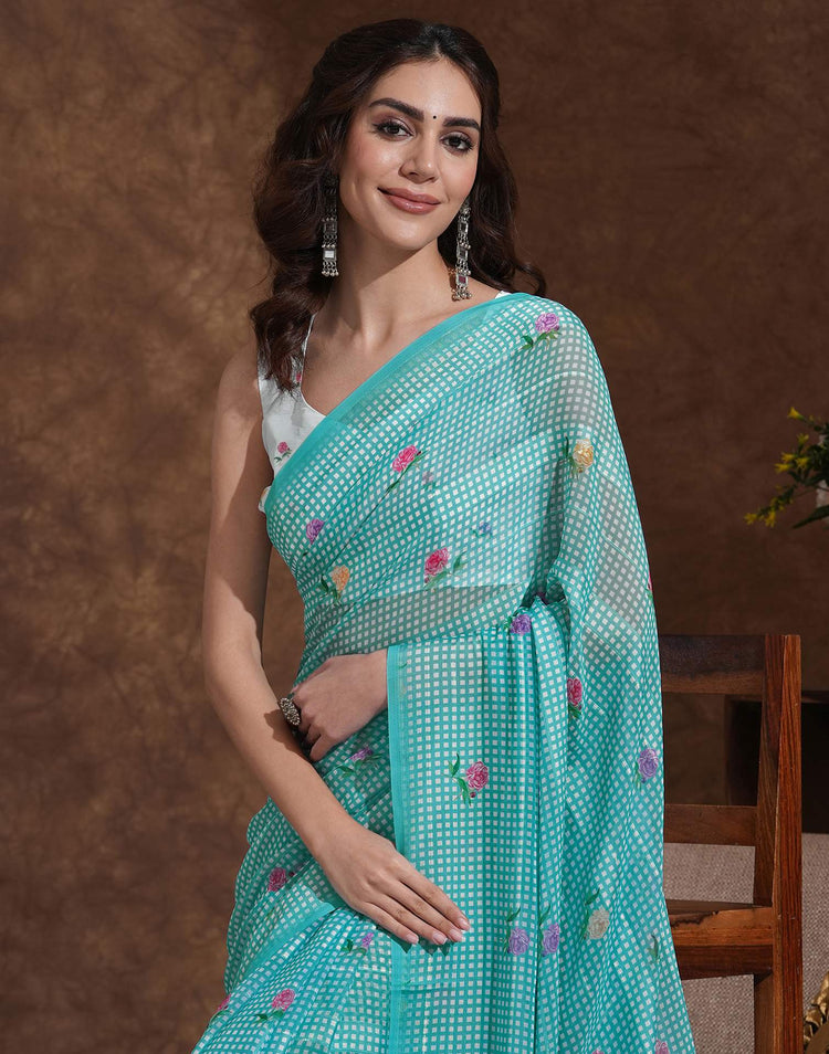 Light Turquoise Georgette Printed Saree