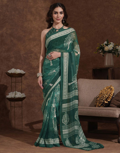 Dark Green Georgette Printed Saree