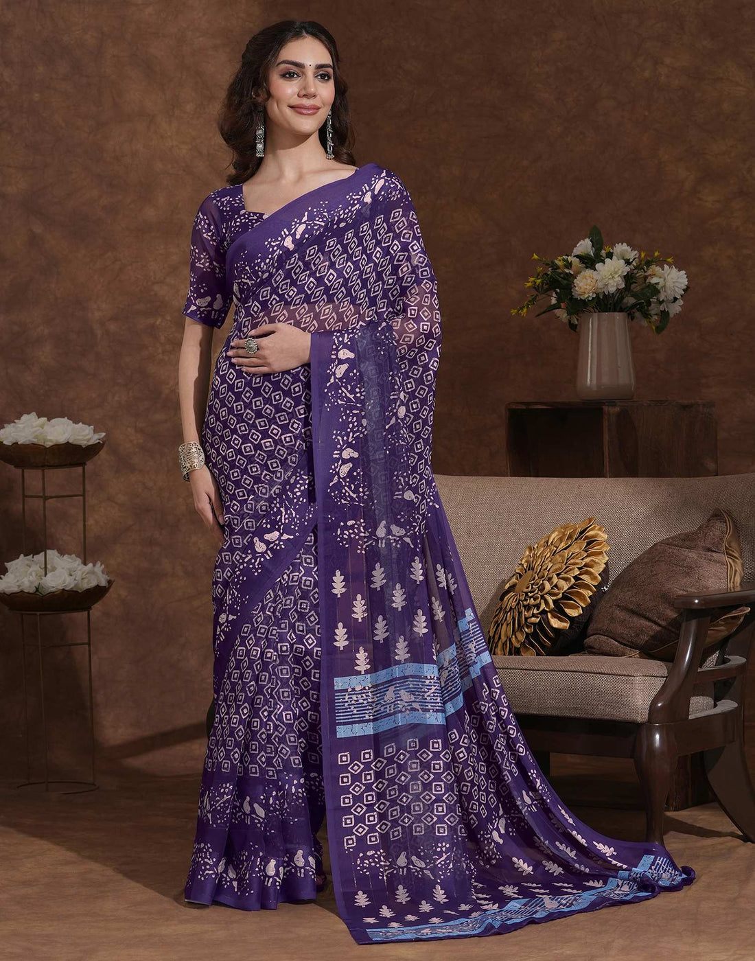 Purple Georgette Printed Saree