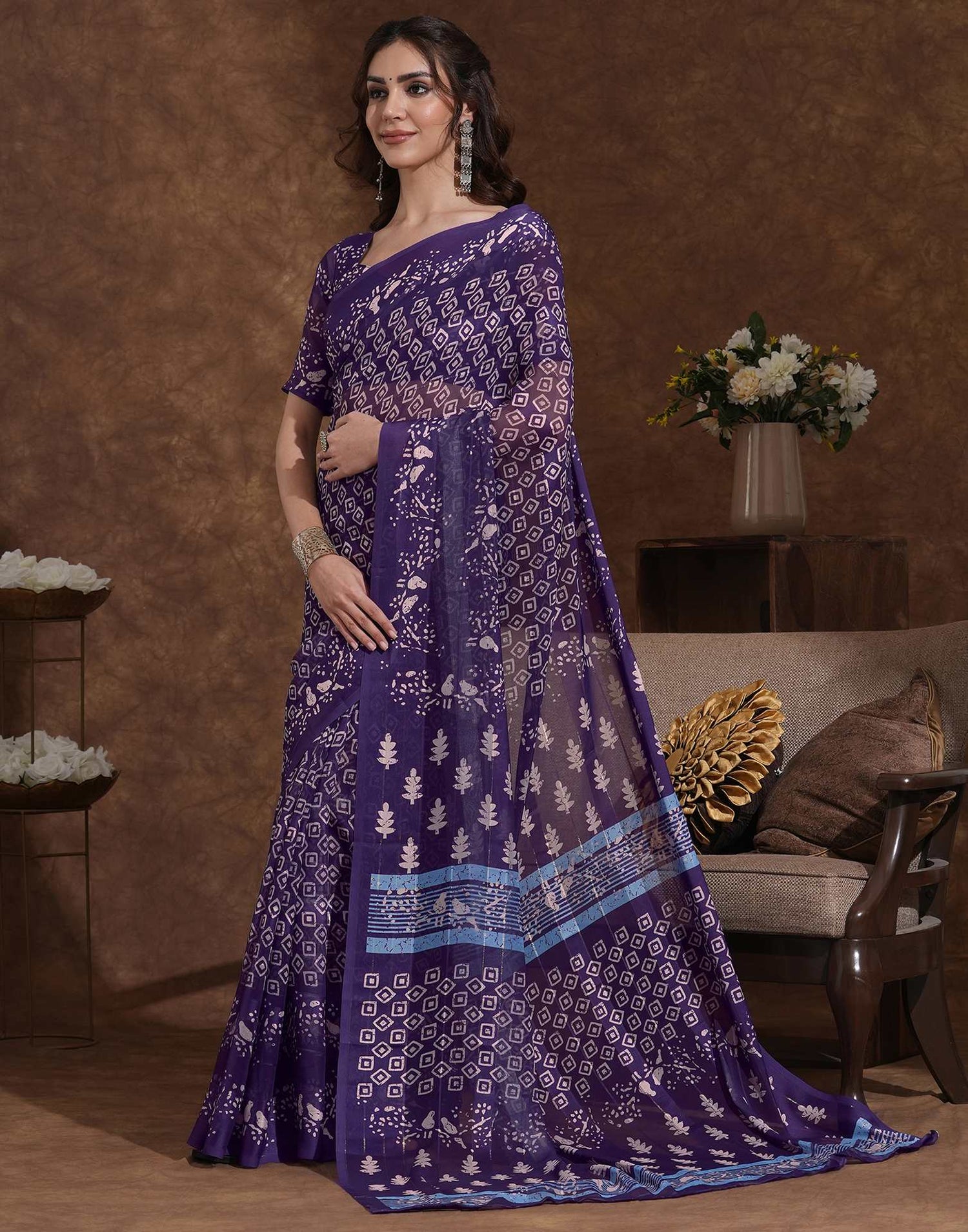 Purple Georgette Printed Saree