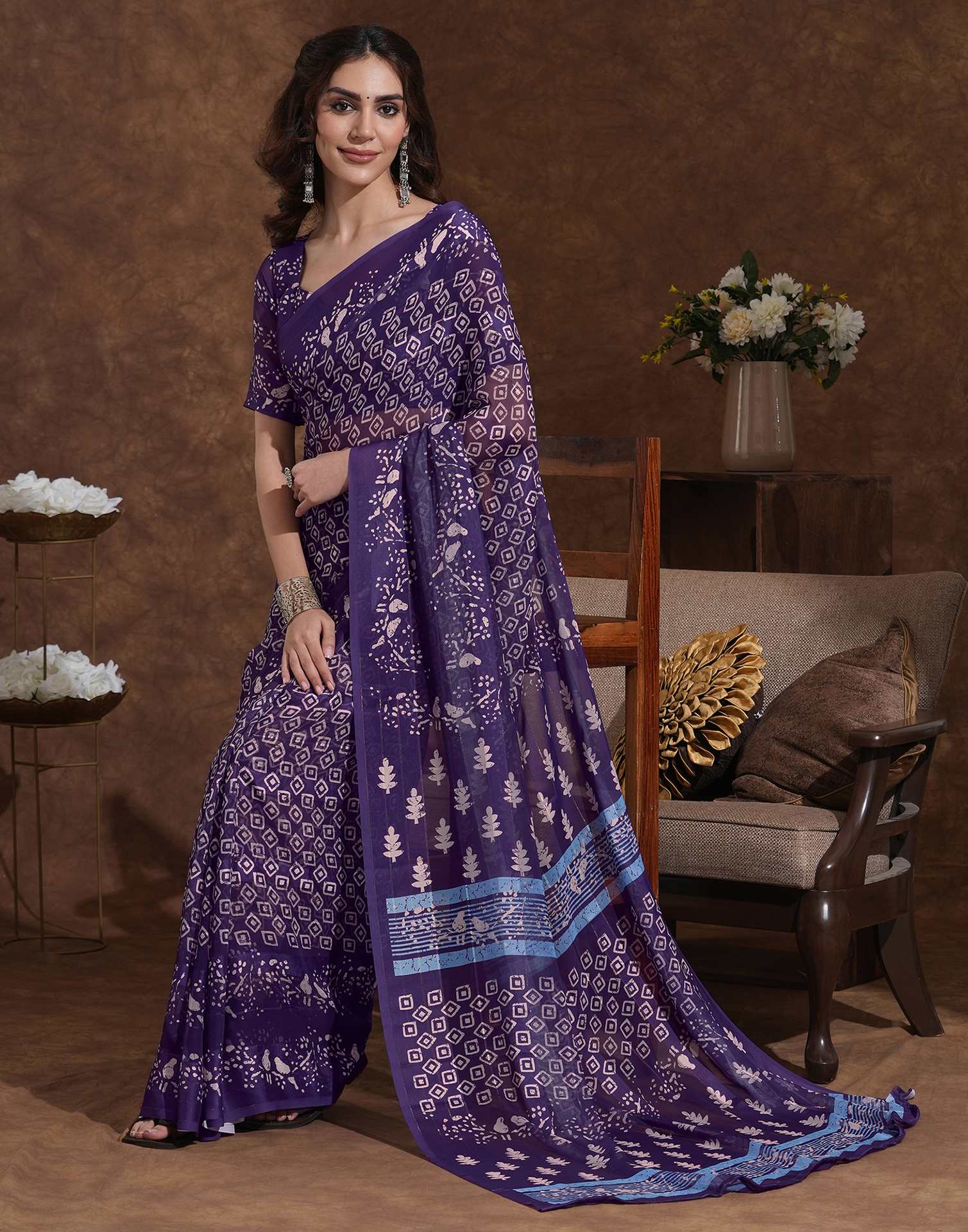Purple Georgette Printed Saree