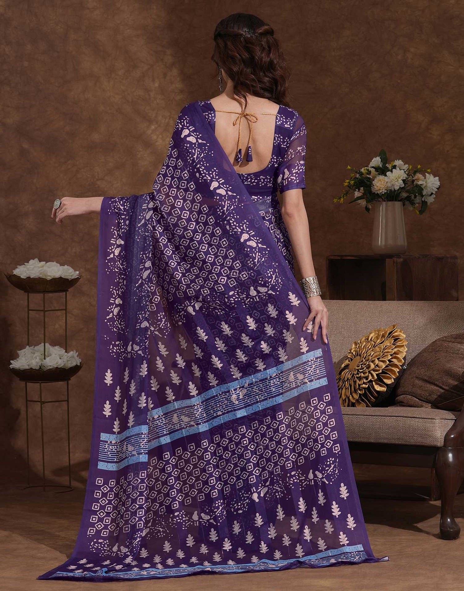 Purple Georgette Printed Saree