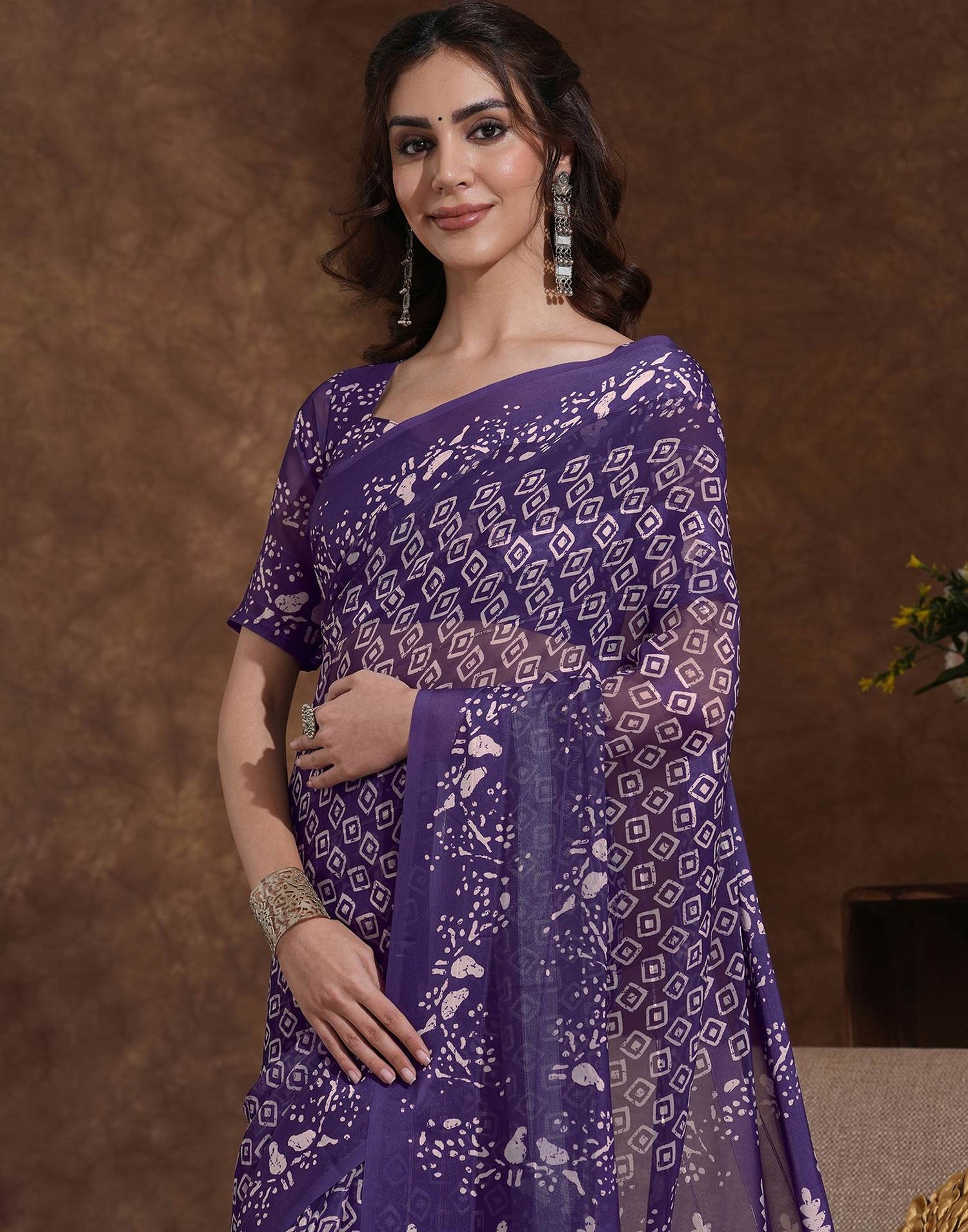 Purple Georgette Printed Saree
