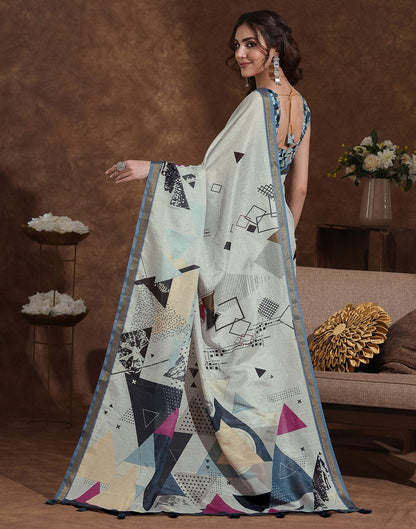 Dusty Beige Silk Printed Saree