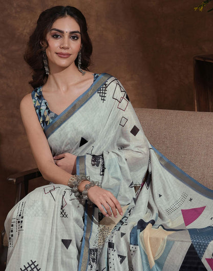 Dusty Beige Silk Printed Saree