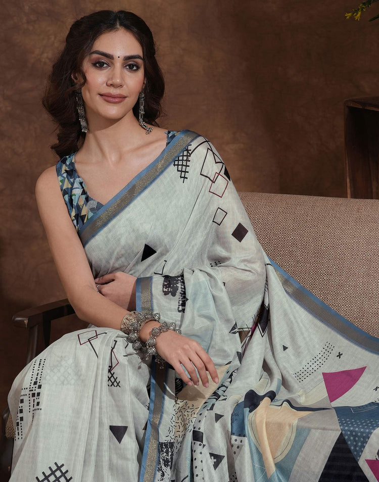 Dusty Beige Silk Printed Saree